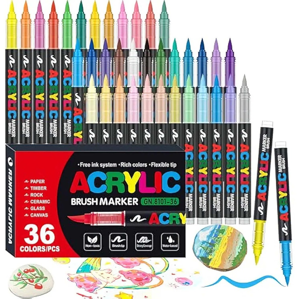 36 Acrylic Paint Markers Flexible Brush Tip Waterproof Paint Pens GN.8101-36
